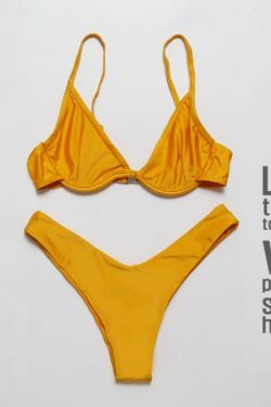 Y2K Aesthetic Yellow Ribbed Bandeau Bikini Set - Coquette Style for Women - Grunge Fashion