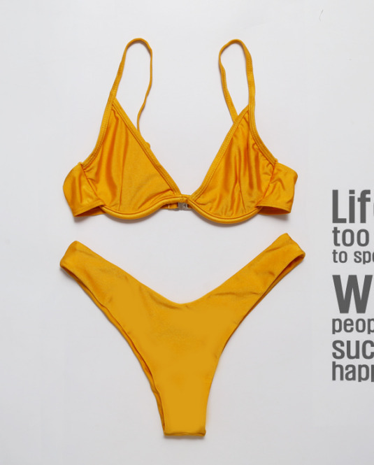 Y2K Aesthetic Yellow Ribbed Bandeau Bikini Set - Coquette Style for Women - Grunge Fashion