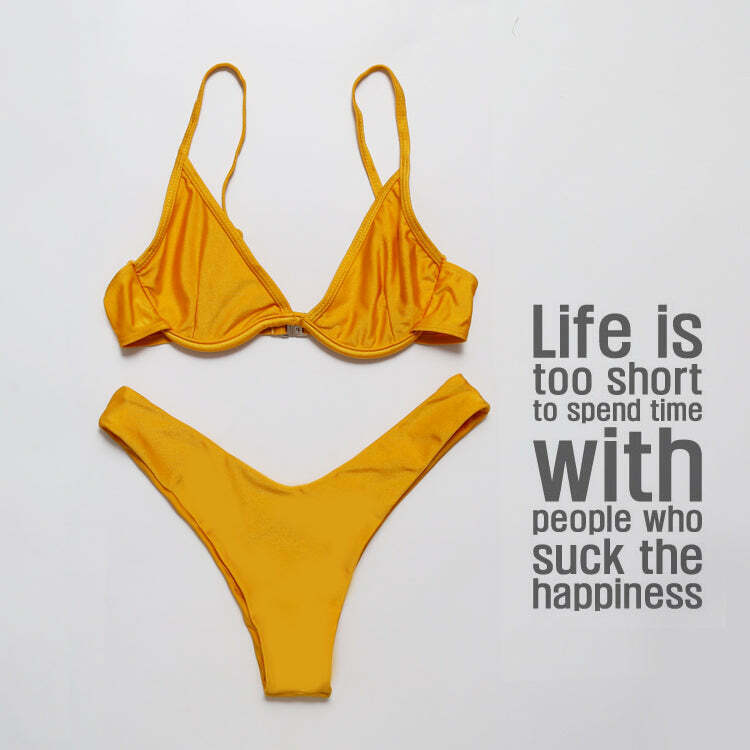 Y2K Aesthetic Yellow Ribbed Bandeau Bikini Set - Coquette Style for Women - Grunge Fashion