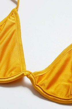 Y2K Aesthetic Yellow Ribbed Bandeau Bikini Set - Coquette Style for Women - Grunge Fashion