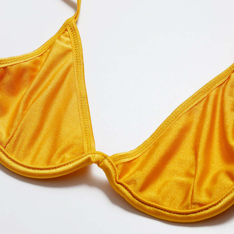 Y2K Aesthetic Yellow Ribbed Bandeau Bikini Set - Coquette Style for Women - Grunge Fashion