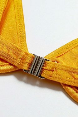 Y2K Aesthetic Yellow Ribbed Bandeau Bikini Set - Coquette Style for Women - Grunge Fashion