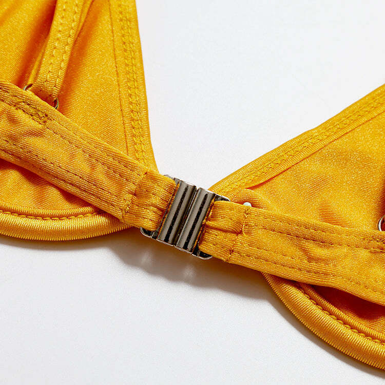 Y2K Aesthetic Yellow Ribbed Bandeau Bikini Set - Coquette Style for Women - Grunge Fashion