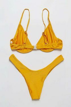 Y2K Aesthetic Yellow Ribbed Bandeau Bikini Set - Coquette Style for Women - Grunge Fashion