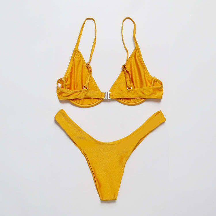 Y2K Aesthetic Yellow Ribbed Bandeau Bikini Set - Coquette Style for Women - Grunge Fashion