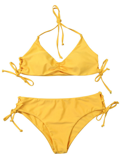 Y2K Aesthetic Yellow Ribbed String Bikini Set - Coquette Style for Women - Grunge Fashion