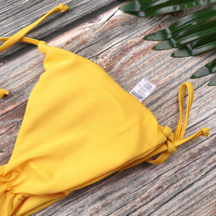 Y2K Aesthetic Yellow Ribbed String Bikini Set - Coquette Style for Women - Grunge Fashion