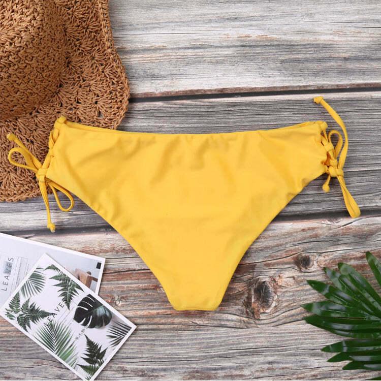 Y2K Aesthetic Yellow Ribbed String Bikini Set - Coquette Style for Women - Grunge Fashion