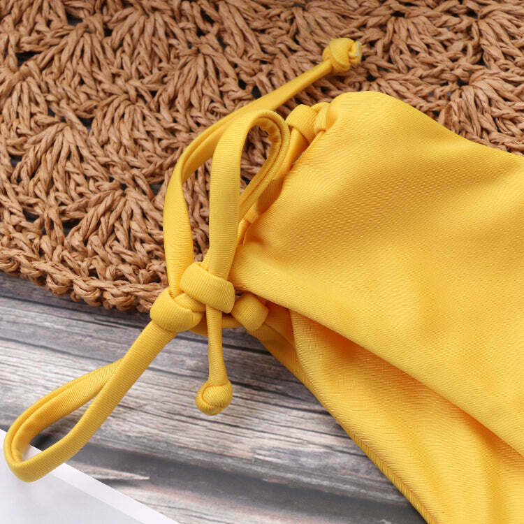 Y2K Aesthetic Yellow Ribbed String Bikini Set - Coquette Style for Women - Grunge Fashion