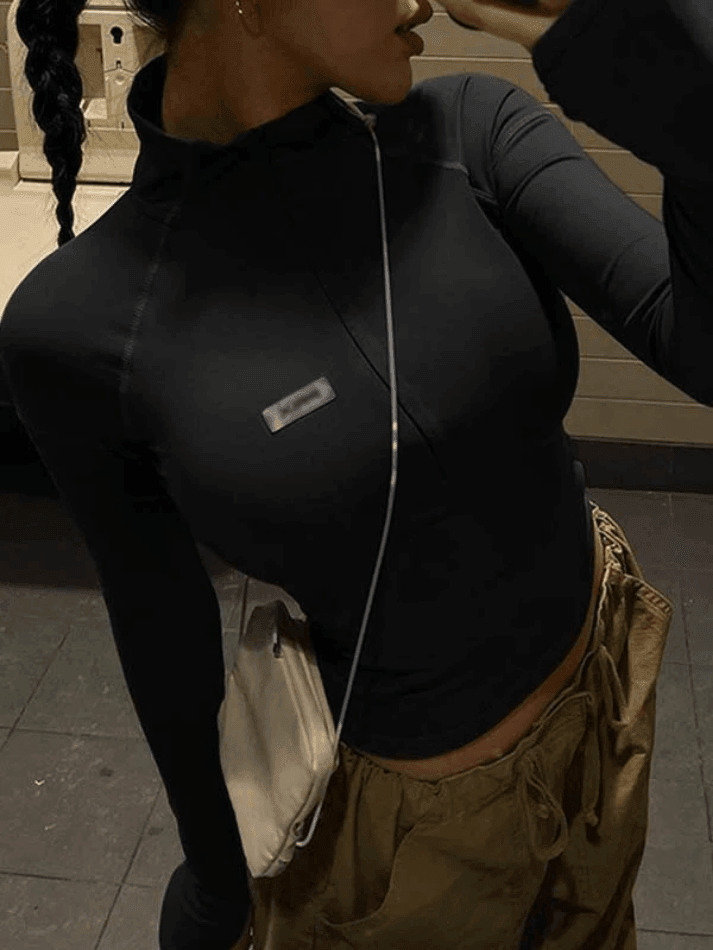 Y2K Aesthetic Zip-Up Crop Top: Coquette & Grunge Style, Cute Pastel Goth Fashion