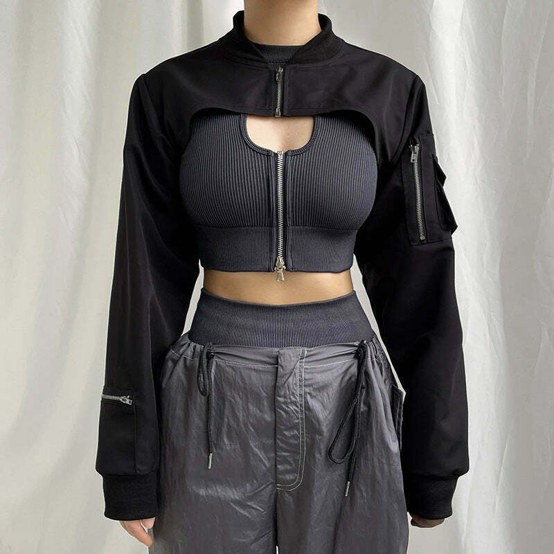 Y2K Aesthetic Zipper Blouse: Coquette & Grunge Style, Cute Tops, Pastel Goth, Cargo Skirt