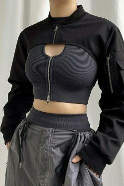 Y2K Aesthetic Zipper Blouse: Coquette & Grunge Style, Cute Tops, Pastel Goth, Cargo Skirt