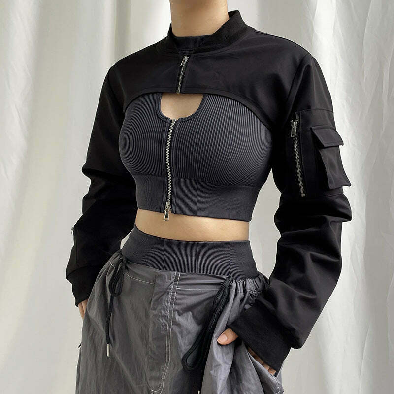 Y2K Aesthetic Zipper Blouse: Coquette & Grunge Style, Cute Tops, Pastel Goth, Cargo Skirt