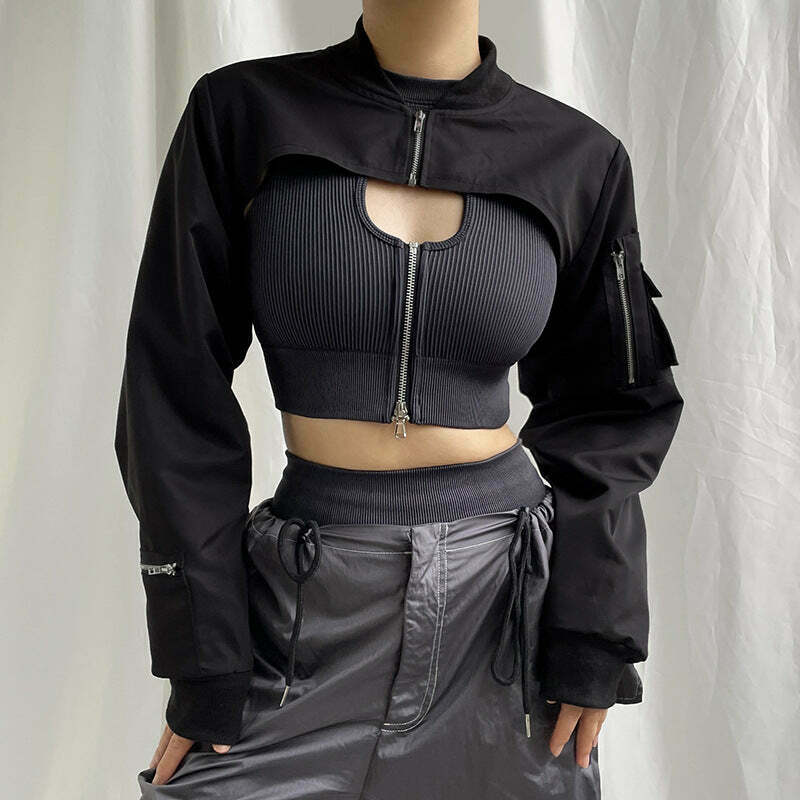 Y2K Aesthetic Zipper Blouse: Coquette & Grunge Style, Cute Tops, Pastel Goth, Cargo Skirt
