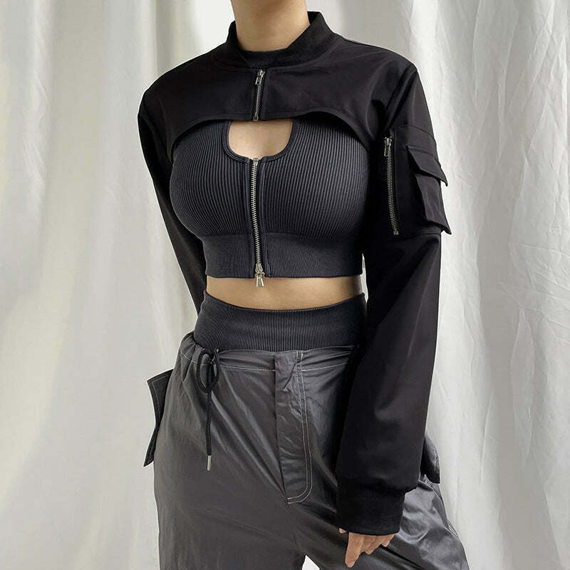 Y2K Aesthetic Zipper Blouse: Coquette & Grunge Style, Cute Tops, Pastel Goth, Cargo Skirt