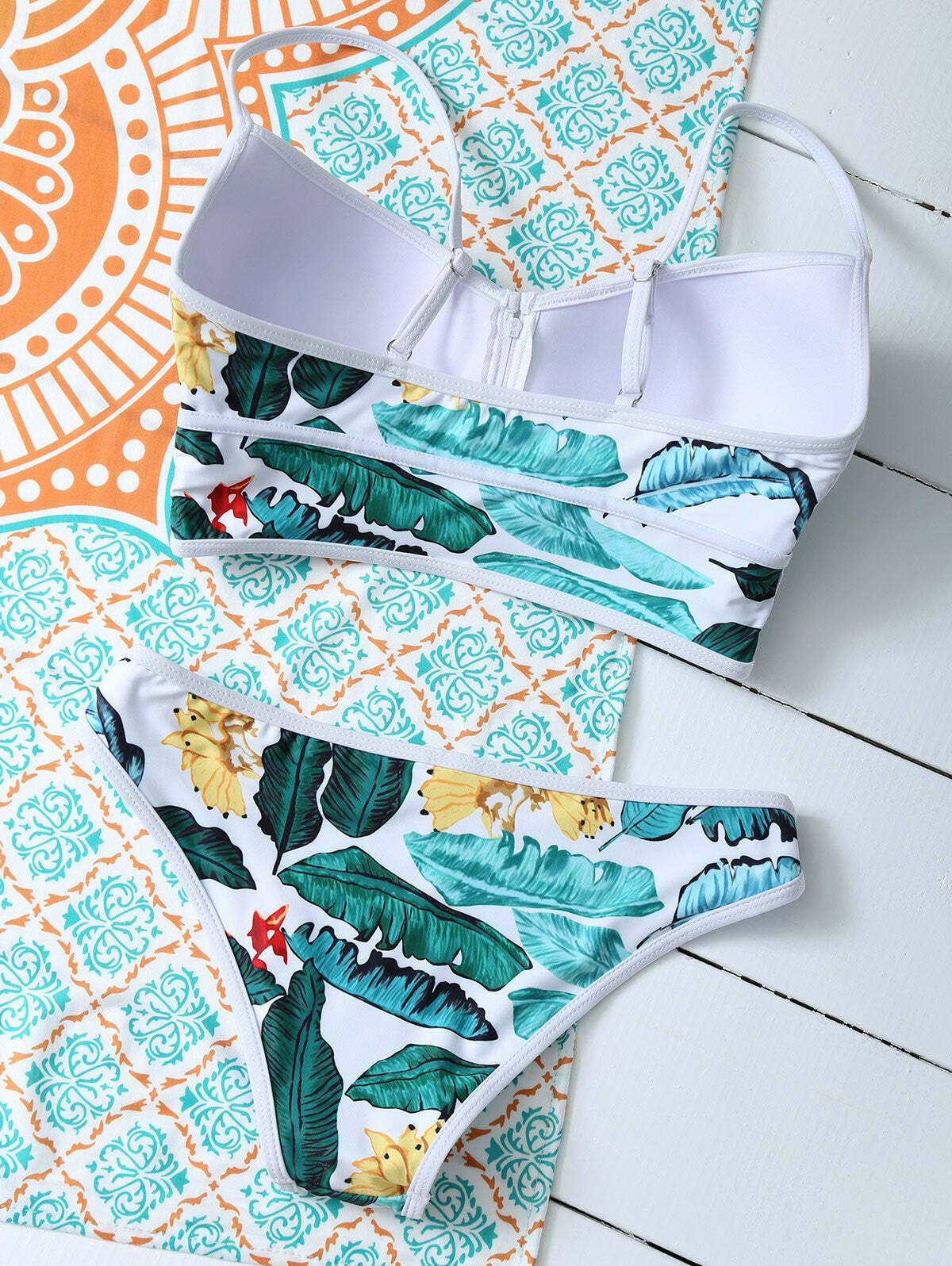 Y2K Aesthetic Zippered Tropical Bikini for Women - Coquette Style Grunge Fashion with Pastel Goth