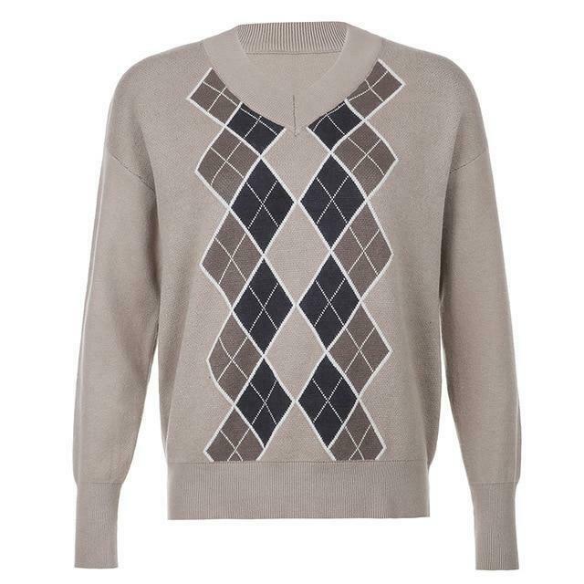 Y2K Argyle Sweater - Coquette Aesthetic Grunge Style for Women - Cute Pastel Goth Fashion