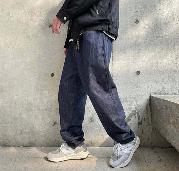 Y2K Balloon Fit Dark Rinse Jeans: Coquette Aesthetic Grunge Style Cargo Skirt Fashion