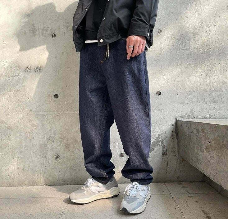 Y2K Balloon Fit Dark Rinse Jeans: Coquette Aesthetic Grunge Style Cargo Skirt Fashion
