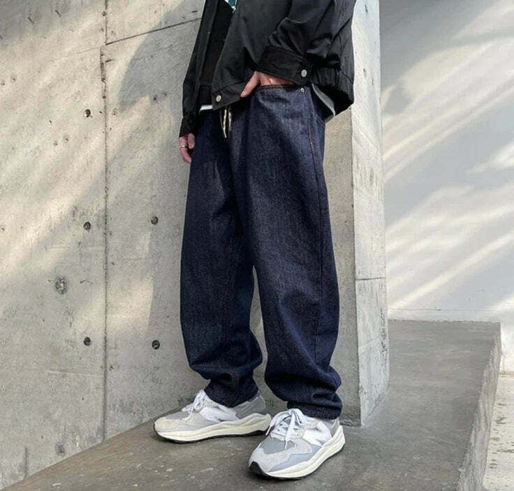 Y2K Balloon Fit Dark Rinse Jeans: Coquette Aesthetic Grunge Style Cargo Skirt Fashion