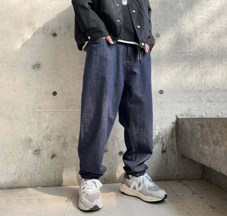 Y2K Balloon Fit Dark Rinse Jeans: Coquette Aesthetic Grunge Style Cargo Skirt Fashion