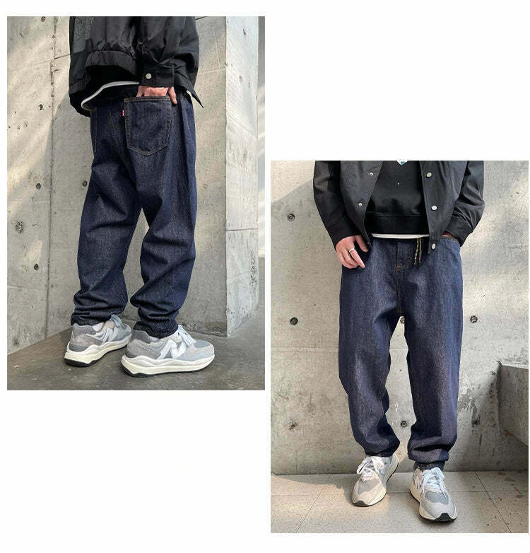 Y2K Balloon Fit Dark Rinse Jeans: Coquette Aesthetic Grunge Style Cargo Skirt Fashion