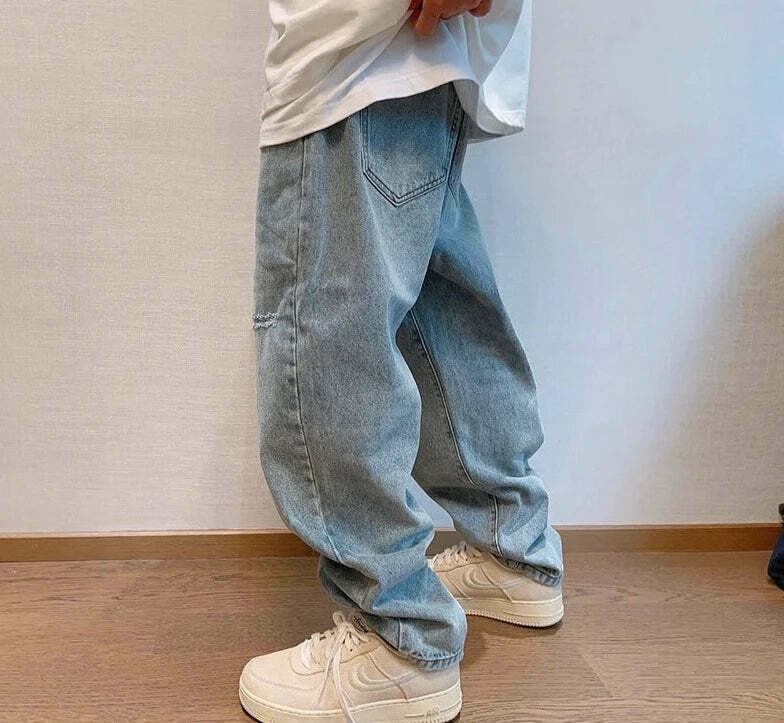 Y2K Balloon Fit Distressed Denim Jeans - Coquette Aesthetic Grunge & Pastel Goth Style