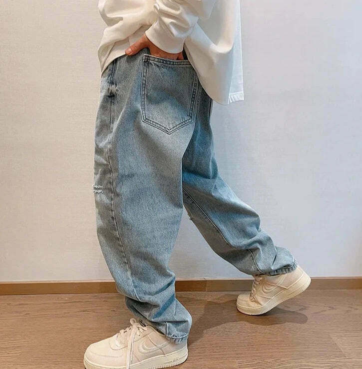 Y2K Balloon Fit Distressed Denim Jeans - Coquette Aesthetic Grunge & Pastel Goth Style