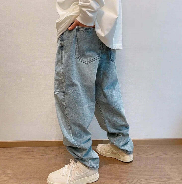 Y2K Balloon Fit Distressed Denim Jeans - Coquette Aesthetic Grunge & Pastel Goth Style
