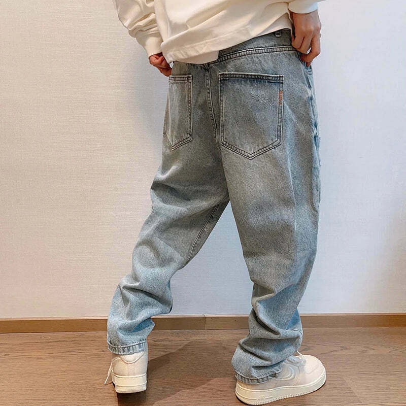 Y2K Balloon Fit Distressed Denim Jeans - Coquette Aesthetic Grunge & Pastel Goth Style