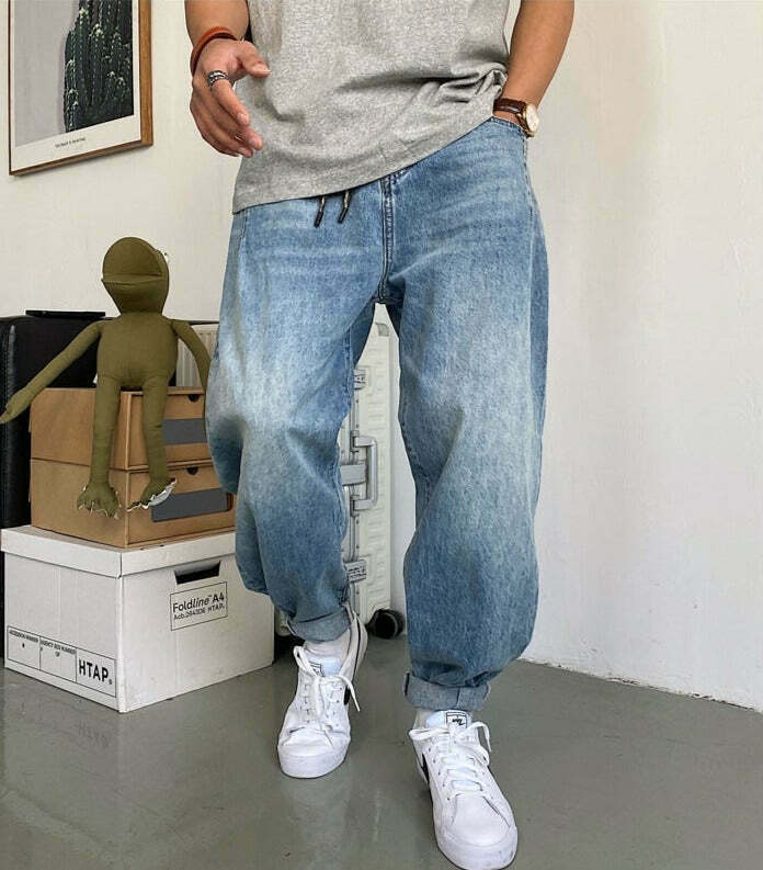 Y2K Balloon Fit Tapered Jeans: Coquette Aesthetic Grunge Style Cargo Skirt Fashion