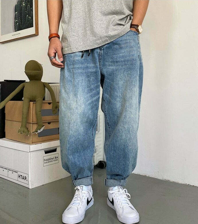 Y2K Balloon Fit Tapered Jeans: Coquette Aesthetic Grunge Style Cargo Skirt Fashion