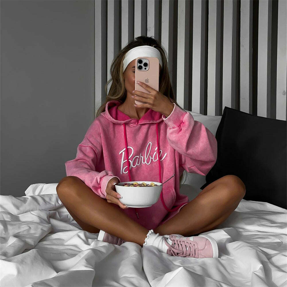 Y2K Barbie Sweatshirt - Retro Distressed Coquette Aesthetic Grunge Style Top