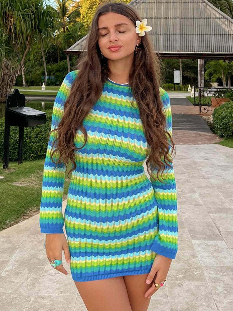 Y2K Beach Please Bodycon Dress: Coquette Aesthetic - Grunge Style, Pastel