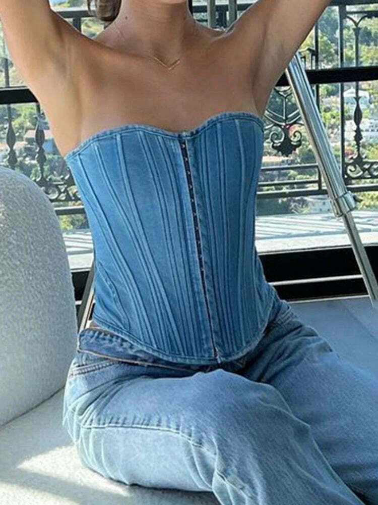 Y2K Berry Blast Sweetheart Denim Tube Top - Coquette Aesthetic Grunge Style Cute Crop for Women