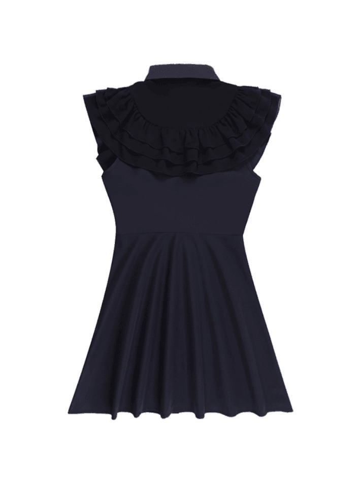 Y2K Black Ruffle Polo Neck Mini Dress - Coquette Aesthetic Grunge Style Women's Fashion