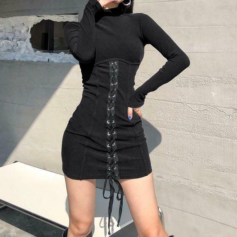 Y2K Black Tie-Up Dress: Coquette Aesthetic - Grunge, Pastel Goth, Cottagecore, Vintage Sweater