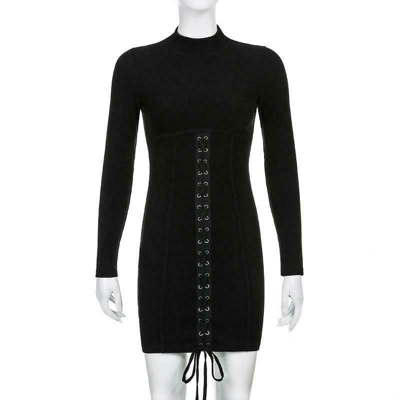 Y2K Black Tie-Up Dress: Coquette Aesthetic - Grunge, Pastel Goth, Cottagecore, Vintage Sweater