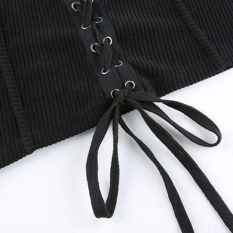 Y2K Black Tie-Up Dress: Coquette Aesthetic - Grunge, Pastel Goth, Cottagecore, Vintage Sweater