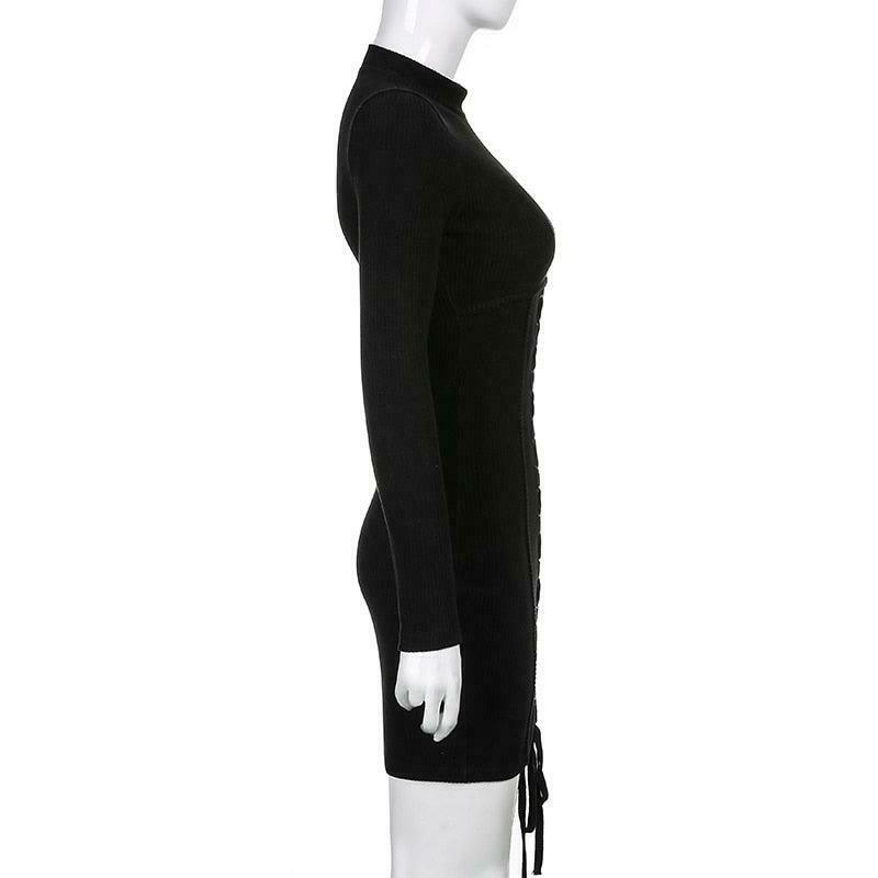 Y2K Black Tie-Up Dress: Coquette Aesthetic - Grunge, Pastel Goth, Cottagecore, Vintage Sweater