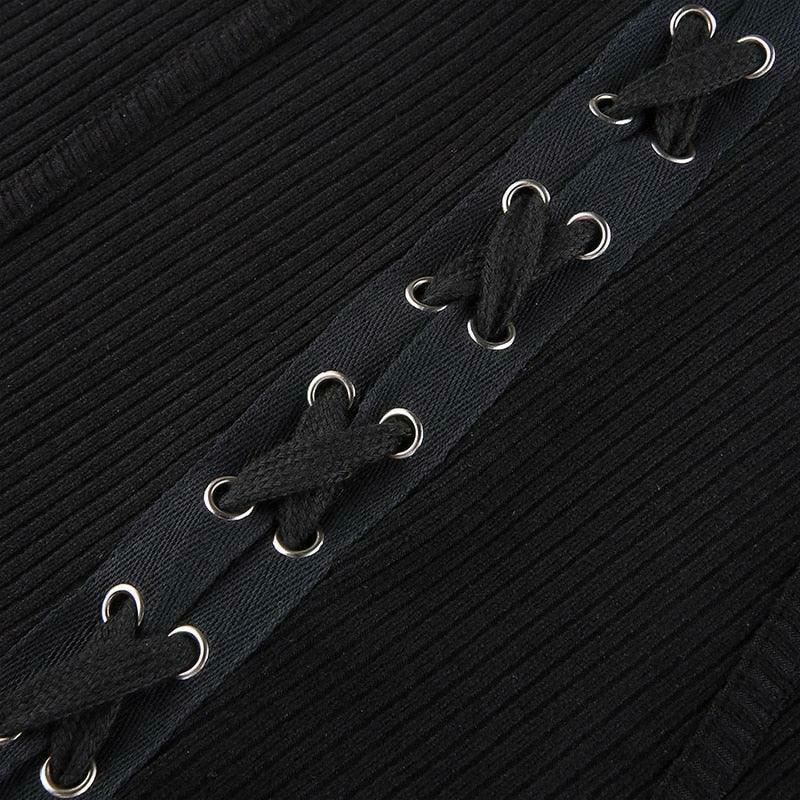 Y2K Black Tie-Up Dress: Coquette Aesthetic - Grunge, Pastel Goth, Cottagecore, Vintage Sweater