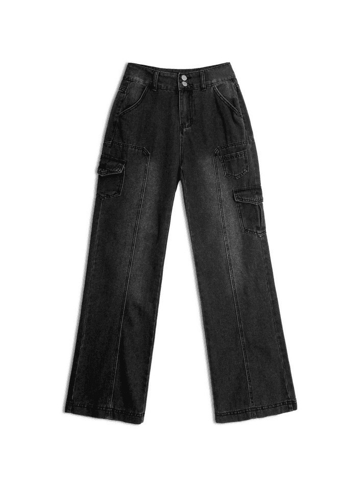 Y2K Bleached Pocket Cargo Jeans - Coquette Aesthetic Grunge Style for Women - Vintage 90s Fashion
