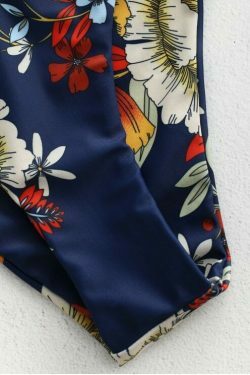 Y2K Blue Floral Bandeau Bikini Set with Knot Detail - Coquette Aesthetic Swimwear