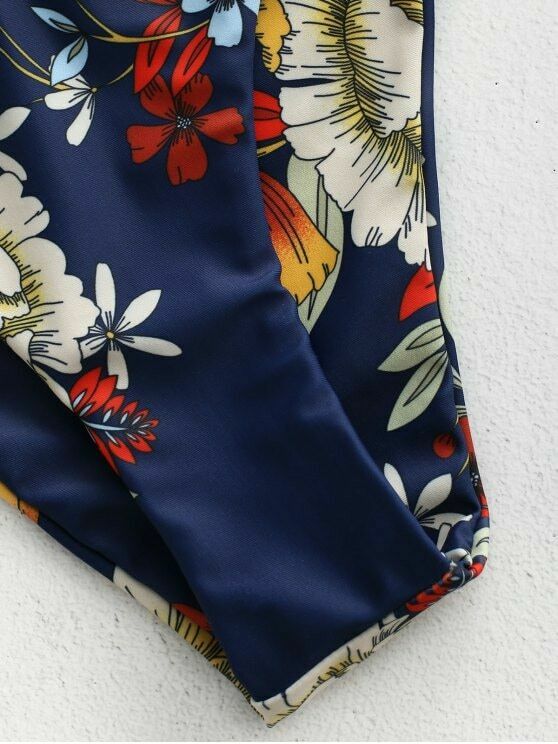 Y2K Blue Floral Bandeau Bikini Set with Knot Detail - Coquette Aesthetic Swimwear