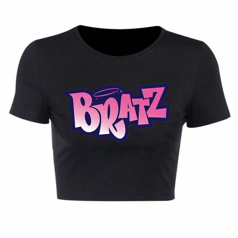 Y2K Bratz Black Crop Top: Coquette Aesthetic Grunge Style for Women - Cute Pastel Goth Fashion