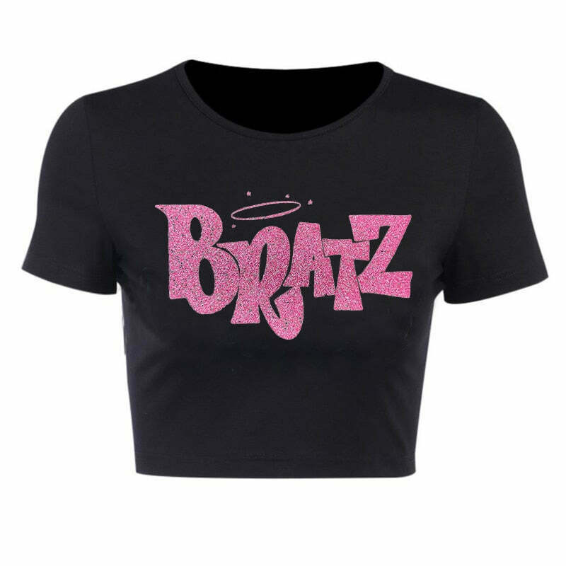 Y2K Bratz Black Crop Top: Coquette Aesthetic Grunge Style for Women - Cute Pastel Goth Fashion
