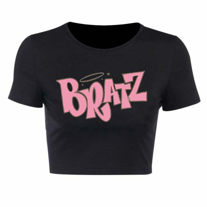 Y2K Bratz Black Crop Top: Coquette Aesthetic Grunge Style for Women - Cute Pastel Goth Fashion