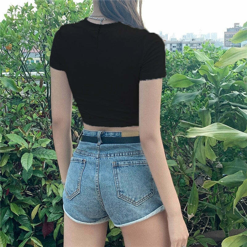 Y2K Bratz Black Crop Top: Coquette Aesthetic Grunge Style for Women - Cute Pastel Goth Fashion