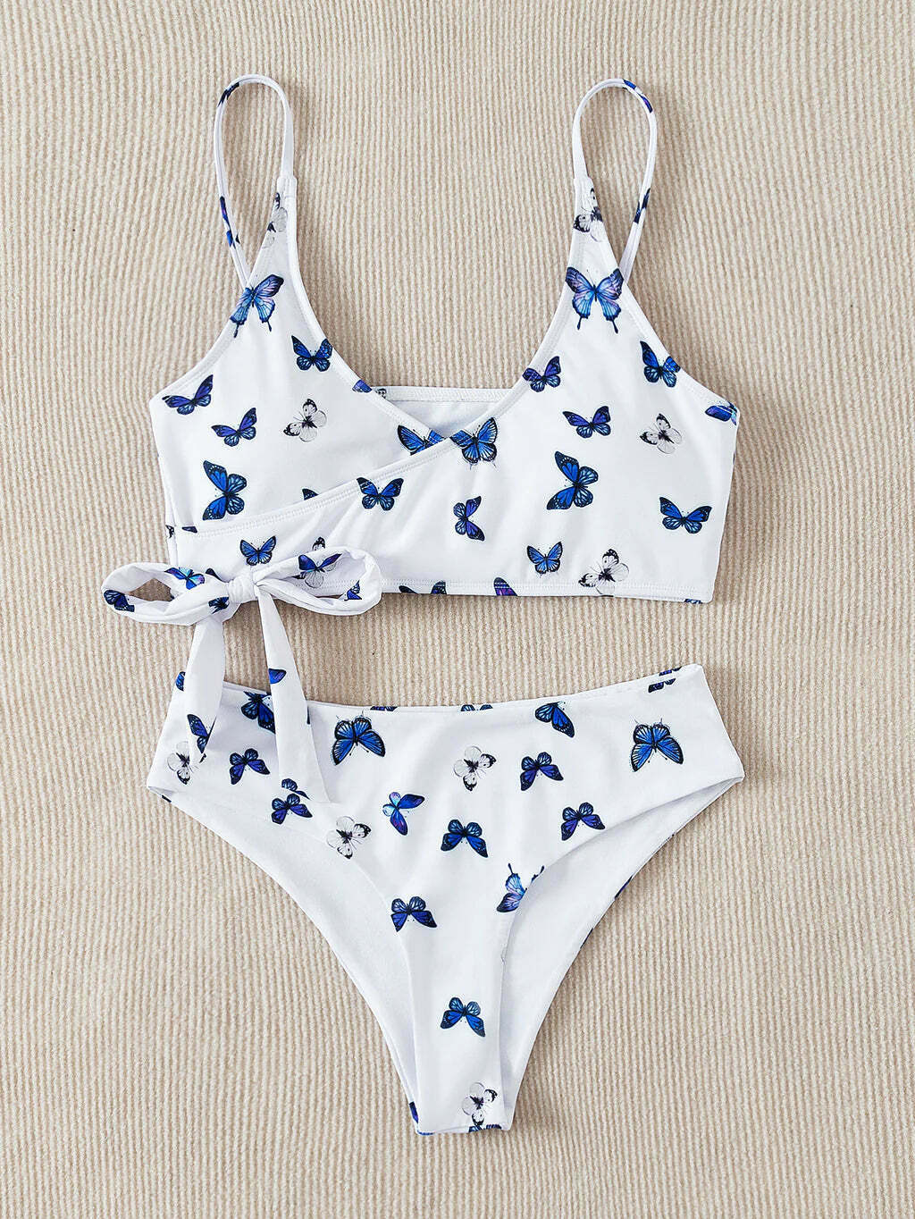 Y2K Butterfly Print Beach Bikini with Thin Straps - Coquette Aesthetic Swimwear for Women