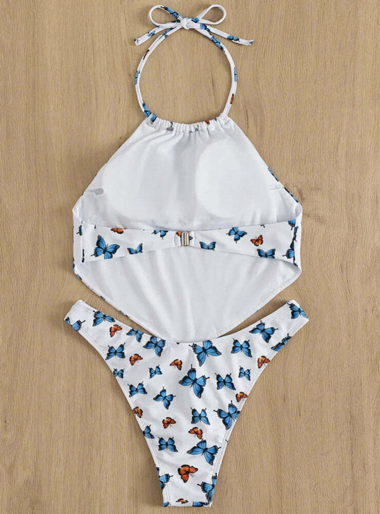 Y2K Butterfly Print Neck Sexy Two-Piece Bikini for Women - Coquette Aesthetic Swimwear